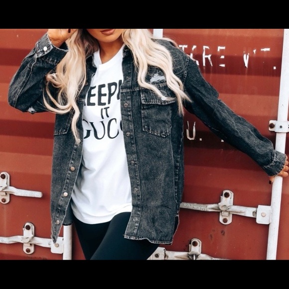 NEW black faded denim button-down top - Picture 2 of 4